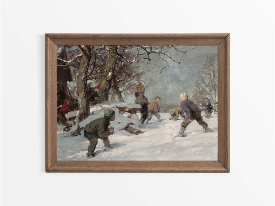 Snowball Fight Vintage Art Print
