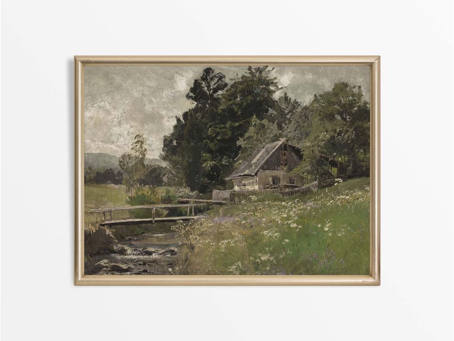 Summer Cottage Landscape Vintage Art Print