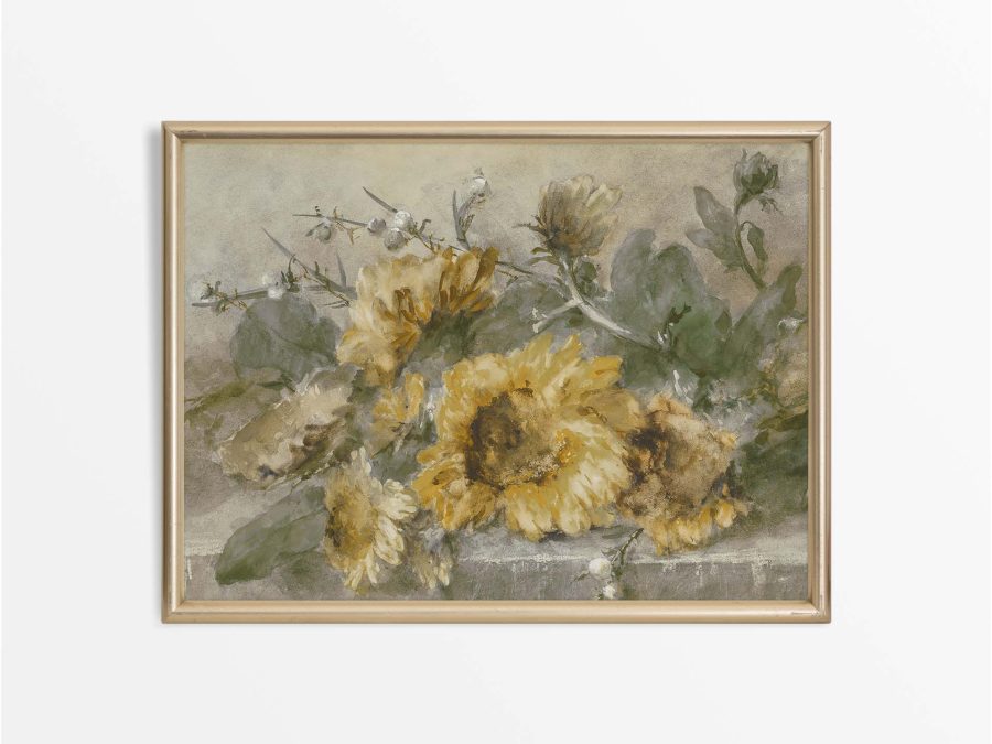 Sunflowers Still Life Vintage Art Print
