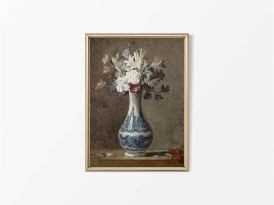 Vase of Flowers Still Life Vintage Art Print