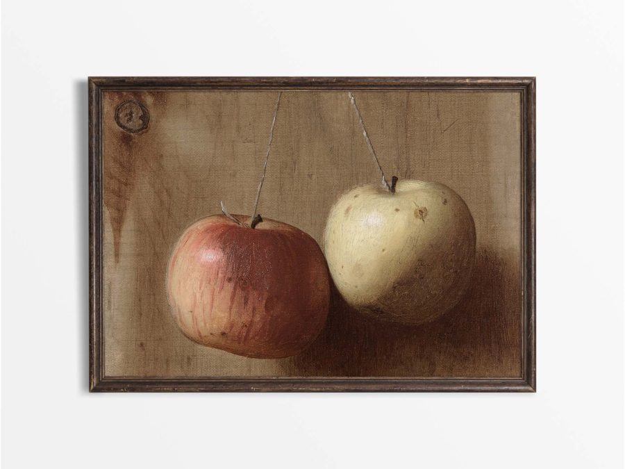 Two Apples Still Life Vintage Art Print