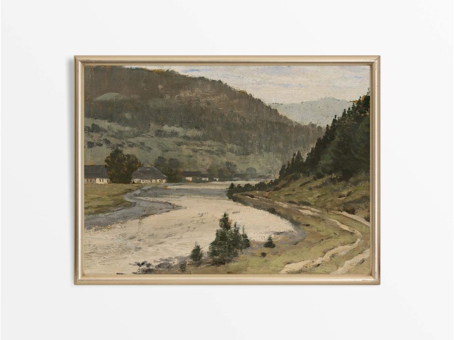 River in a Mountain Valley Vintage Art Print