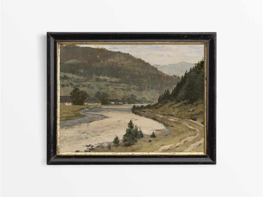 River in a Mountain Valley Vintage Art Print