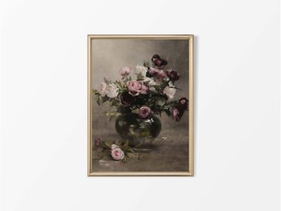 Vase of Roses Vintage Art Print