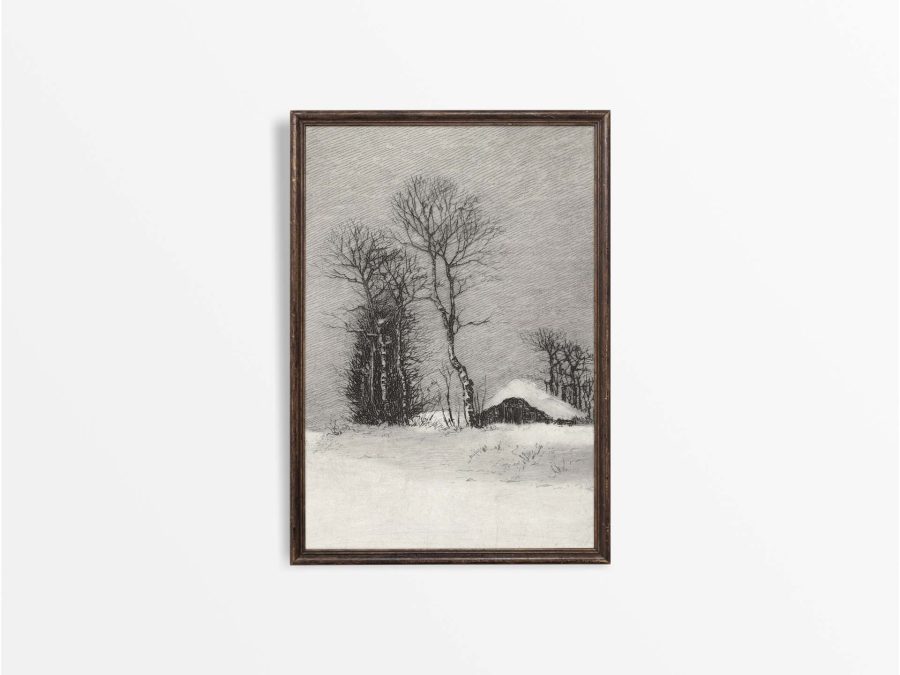 Winter Etching Vintage Art Print